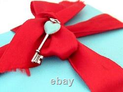 Auth Tiffany & Co Silver Blue Enamel Heart Key Charm For Necklace Or Bracelet