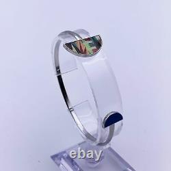 Authentic Christian Lacroix Silver Metal Blue Enamel Geisha Bangle Bracelet New