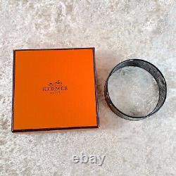 Authentic HERMES Bangle Bracelet Black Enamel Quadrige Horse Black Rim 65 withCase