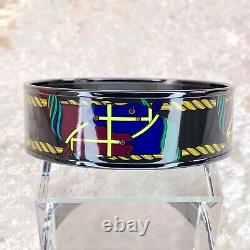 Authentic HERMES Bangle Bracelet Black Enamel Quadrige Horse Black Rim 65 withCase