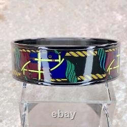 Authentic HERMES Bangle Bracelet Black Enamel Quadrige Horse Black Rim 65 withCase