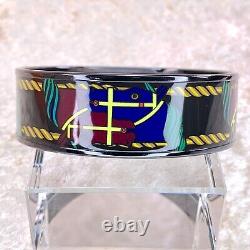 Authentic HERMES Bangle Bracelet Black Enamel Quadrige Horse Black Rim 65 withCase