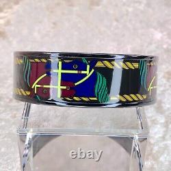 Authentic HERMES Bangle Bracelet Black Enamel Quadrige Horse Black Rim 65 withCase