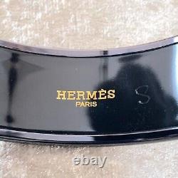 Authentic HERMES Bangle Bracelet Black Enamel Quadrige Horse Black Rim 65 withCase