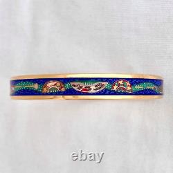 Authentic HERMES Bangle Bracelet Email Enamel Blue Gold comb