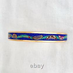 Authentic HERMES Bangle Bracelet Email Enamel Blue Gold comb