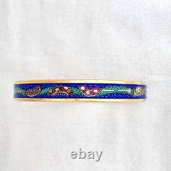 Authentic HERMES Bangle Bracelet Email Enamel Blue Gold comb