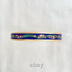 Authentic HERMES Bangle Bracelet Email Enamel Blue Gold comb