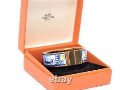Authentic HERMES Bangle Bracelet Email Enamel PM Blue Gold voyage