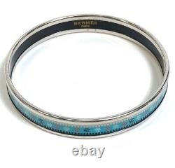 Authentic HERMES Bangle Bracelet Email Enamel PM light blue Silver
