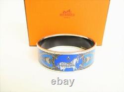 Authentic HERMES Blue Enamel Bangle Bracelet Email Imprime GM #8863