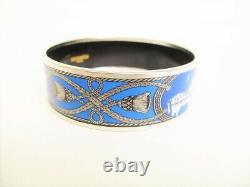 Authentic HERMES Blue Enamel Bangle Bracelet Email Imprime GM #8863