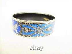 Authentic HERMES Blue Enamel Bangle Bracelet Email Imprime GM #8863