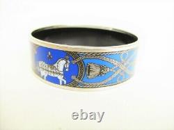 Authentic HERMES Blue Enamel Bangle Bracelet Email Imprime GM #8863