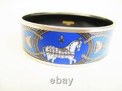 Authentic HERMES Blue Enamel Bangle Bracelet Email Imprime GM #8863