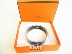 Authentic HERMES Blue Enamel Bangle Bracelet Email Imprime GM #8863