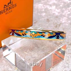 Authentic HERMES Bracelet Bangle Email Blue Enamel Waves Motif Size 65 with Case