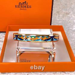 Authentic HERMES Bracelet Bangle Email Blue Enamel Waves Motif Size 65 with Case