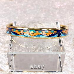 Authentic HERMES Bracelet Bangle Email Blue Enamel Waves Motif Size 65 with Case