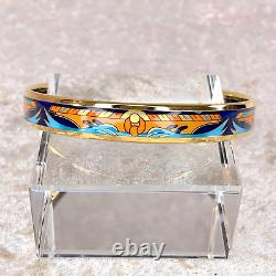 Authentic HERMES Bracelet Bangle Email Blue Enamel Waves Motif Size 65 with Case