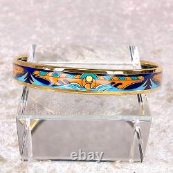 Authentic HERMES Bracelet Bangle Email Blue Enamel Waves Motif Size 65 with Case