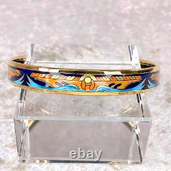 Authentic HERMES Bracelet Bangle Email Blue Enamel Waves Motif Size 65 with Case