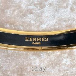 Authentic HERMES Bracelet Bangle Email Blue Enamel Waves Motif Size 65 with Case