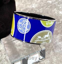 Authentic HERMES Bracelet Bangle Enamel Email Blue BIG BANGLE TGM 65 withDust Bag