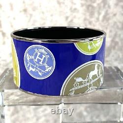 Authentic HERMES Bracelet Bangle Enamel Email Blue BIG BANGLE TGM 65 withDust Bag