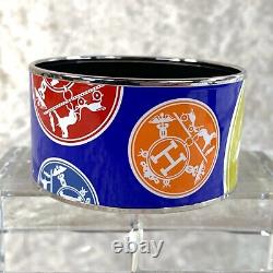 Authentic HERMES Bracelet Bangle Enamel Email Blue BIG BANGLE TGM 65 withDust Bag