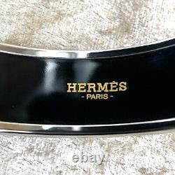 Authentic HERMES Bracelet Bangle Enamel Email Geometric Blue Silver GM 65 withCase