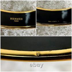 Authentic HERMES Bracelet Bangle Enamel Email Horse Blue Gold Rim GM 65 withBox