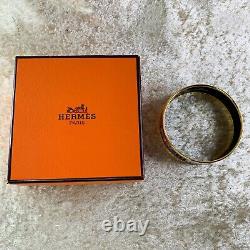 Authentic HERMES Bracelet Bangle Enamel Email Horse Blue Gold Rim GM 65 withBox
