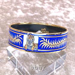 Authentic HERMES Bracelet Bangle Enamel Email Tiger Blue Enamel Gold Size 70