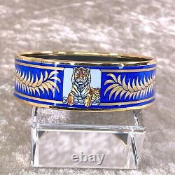 Authentic HERMES Bracelet Bangle Enamel Email Tiger Blue Enamel Gold Size 70