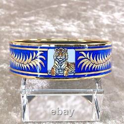 Authentic HERMES Bracelet Bangle Enamel Email Tiger Blue Enamel Gold Size 70