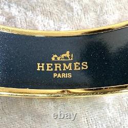 Authentic HERMES Bracelet Bangle Enamel Email Tiger Blue Enamel Gold Size 70