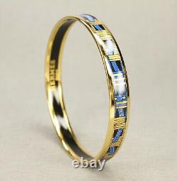 Authentic HERMES Bracelet Bangle GP enamel émail Blue/Gold