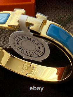 Authentic HERMES Clic Clac Bracelet H BLUE Enamel Gold Hardware PM