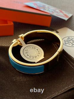 Authentic HERMES Clic Clac Bracelet H BLUE Enamel Gold Hardware PM