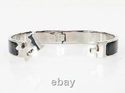 Authentic HERMES Clic Clac H Bracelet PM Silvertone and Blue Enamel #33905