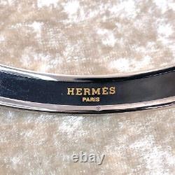 Authentic HERMES Émail Bangle Bracelet Blue Animal Enamel Silver Rim 65 withCase