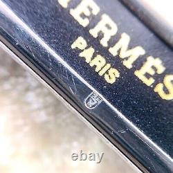 Authentic HERMES Émail Bangle Bracelet Blue Animal Enamel Silver Rim 65 withCase