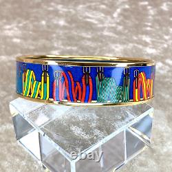 Authentic HERMES Email Bangle Bracelet Blue Enamel Belts Gold Rim GM 70