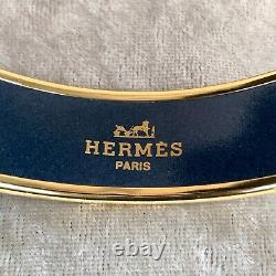 Authentic HERMES Email Bangle Bracelet Blue Enamel Belts Gold Rim GM 70