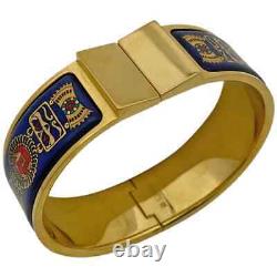 Authentic HERMES Email Bangle Bracelet Blue Enamel Gold GM rankAB