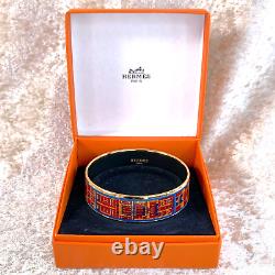 Authentic HERMES Émail Bangle Bracelet Blue Red Enamel Gold Rim Size 65 withCase