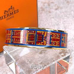 Authentic HERMES Émail Bangle Bracelet Blue Red Enamel Gold Rim Size 65 withCase