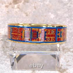 Authentic HERMES Émail Bangle Bracelet Blue Red Enamel Gold Rim Size 65 withCase