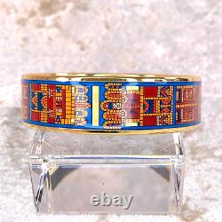 Authentic HERMES Émail Bangle Bracelet Blue Red Enamel Gold Rim Size 65 withCase